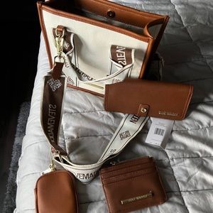 Steve Madden Bwebber Tote Brown/Ivory With Wallet and Card Holder